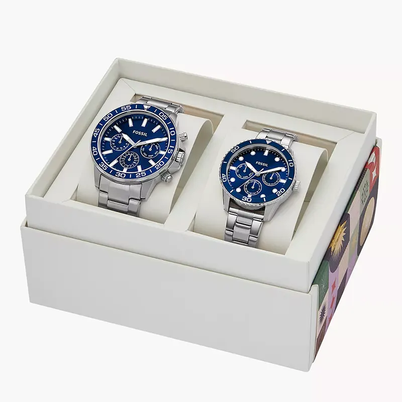 Fossil His and Hers Bannon Multifunction Blue Dial Watch Box Set | BQ2828SET